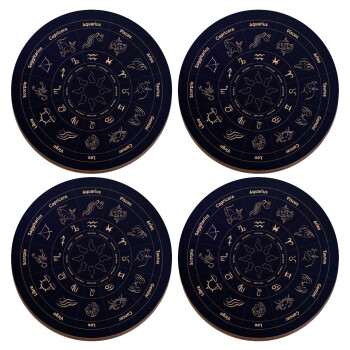 Ζωδιακός κύκλος, ΣΕΤ x4 Σουβέρ ξύλινα στρογγυλά plywood (9cm)