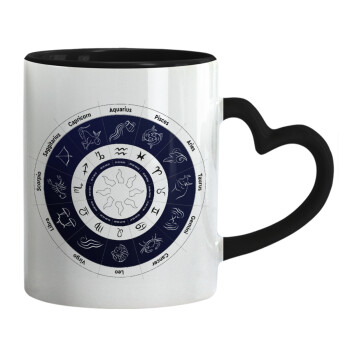 Ζωδιακός κύκλος, Mug heart black handle, ceramic, 330ml