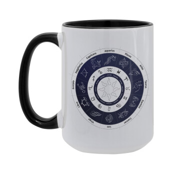 Ζωδιακός κύκλος, Κούπα Mega 15oz, κεραμική Μαύρη, 450ml