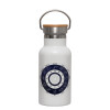 Metallic thermos (Stainless steel) White with wooden lid (bamboo), double-walled, 350ml