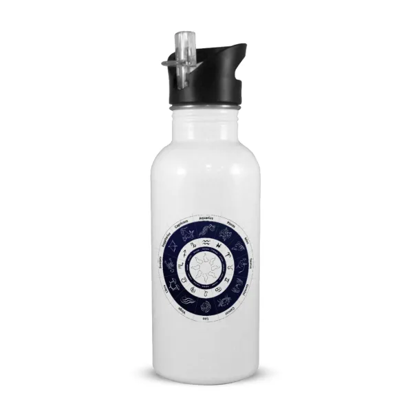 Ζωδιακός κύκλος — White water bottle with straw, stainless steel 600ml