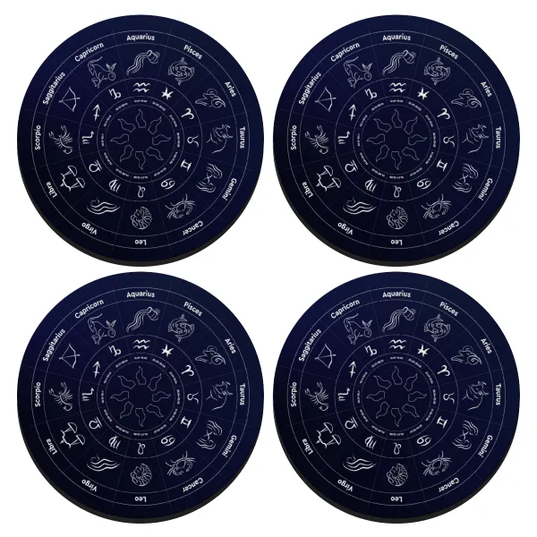 Ζωδιακός κύκλος — SET of 4 round wooden coasters (9cm)