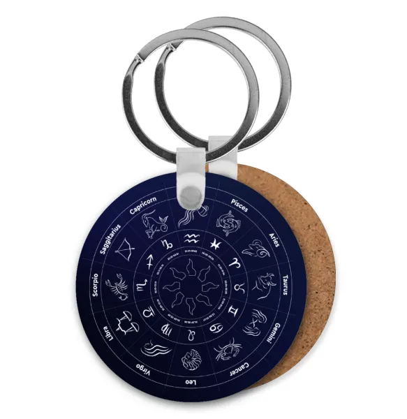 Ζωδιακός κύκλος — Round wooden MDF keychain, Ø5cm