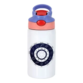 Ζωδιακός κύκλος, Children's hot water bottle, stainless steel, with safety straw, pink/purple (350ml)