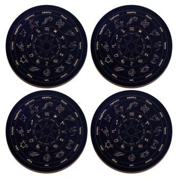 Ζωδιακός κύκλος, ΣΕΤ x4 Σουβέρ ξύλινα στρογγυλά plywood (9cm)