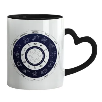 Ζωδιακός κύκλος, Mug heart black handle, ceramic, 330ml
