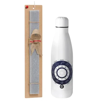 Ζωδιακός κύκλος, Easter Set, metallic stainless thermos bottle (500ml) & scented flat Easter candle (30cm) (GRAY)