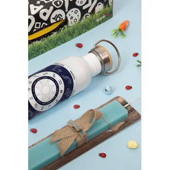 Ζωδιακός κύκλος, Πασχαλινή Λαμπάδα με παγούρι μεταλλικό (620ml, stainless steel) & κερί αρωματικό πλακέ (30cm) (ΤΙΡΚΟΥΑΖ)