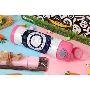 Ζωδιακός κύκλος, Easter candle, Childrens hot water bottle, stainless steel, with safety straw, PINK (500ml)