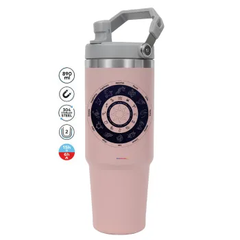 Ζωδιακός κύκλος, Pink color, 890ml (30oz) stainless Steel Tumbler with Handle