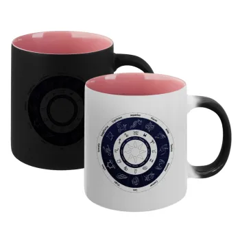 Ζωδιακός κύκλος, Κούπα Μαγική εσωτερικό ΡΟΖ, κεραμική 330ml που αλλάζει χρώμα με το ζεστό ρόφημα