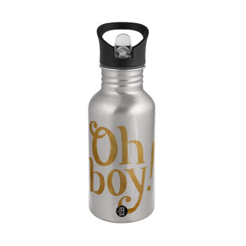 Oh baby gold, Water bottle Silver with straw, stainless steel 500ml