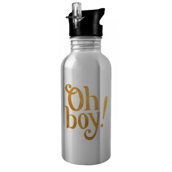 Oh baby gold, Water bottle Silver with straw, stainless steel 600ml