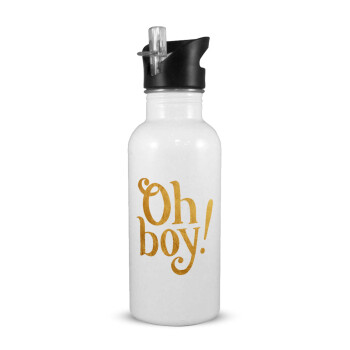 Oh baby gold, White water bottle with straw, stainless steel 600ml