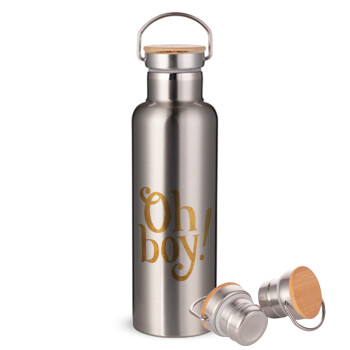 Oh baby gold, Stainless steel Silver with wooden lid (bamboo), double wall, 750ml