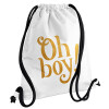 Oh baby gold, Τσάντα πλάτης πουγκί GYMBAG λευκή, με τσέπη (40x48cm) & χονδρά κορδόνια