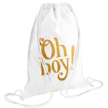 Oh baby gold, Τσάντα πλάτης πουγκί GYMBAG λευκή (28x40cm)