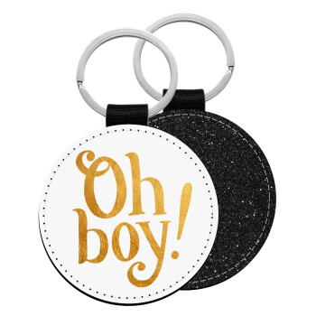 Oh baby gold, Μπρελόκ Δερματίνη, στρογγυλό ΜΑΥΡΟ (5cm)