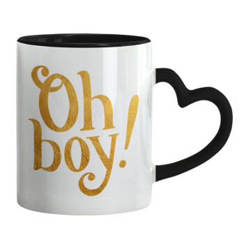 Oh baby gold, Mug heart black handle, ceramic, 330ml