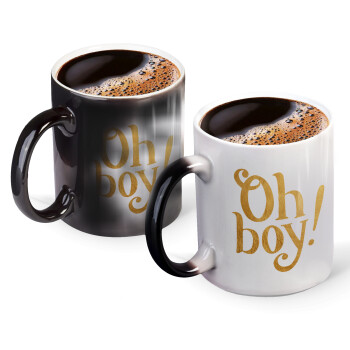 Oh baby gold, Color changing magic Mug, ceramic, 330ml when adding hot liquid inside, the black colour desappears (1 pcs)