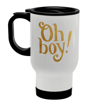 Oh baby gold, Stainless steel travel mug with lid, double wall white 450ml