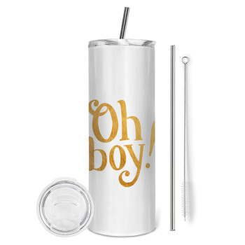 Oh baby gold, Eco friendly stainless steel tumbler 600ml, with metal straw & cleaning brush