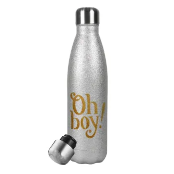Oh baby gold, Metallic Glitter Silver Thermos Flask (Stainless steel), double-walled, 500ml