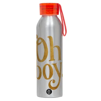Oh baby gold, Αλουμινένιο Αθλητικό Μπουκάλι 650ml – Ασημί με Κόκκινο Καπάκι και Λουράκι Σιλικόνης
