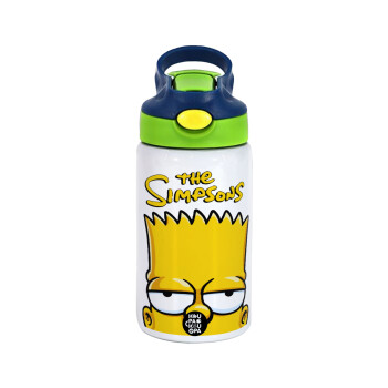 The Simpsons Bart, Children's hot water bottle, stainless steel, with safety straw, green, blue (350ml)