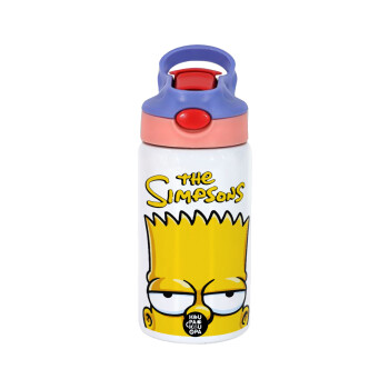 The Simpsons Bart, Children's hot water bottle, stainless steel, with safety straw, pink/purple (350ml)