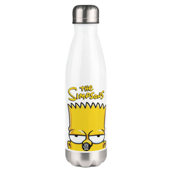 The Simpsons Bart, Μεταλλικό παγούρι θερμός Λευκό (Stainless steel), διπλού τοιχώματος, 500ml