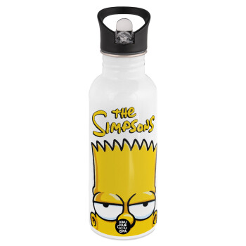 The Simpsons Bart, Παγούρι νερού Λευκό με καλαμάκι, ανοξείδωτο ατσάλι 600ml