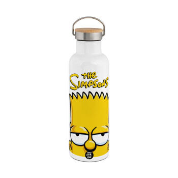 The Simpsons Bart, Stainless steel White with wooden lid (bamboo), double wall, 750ml