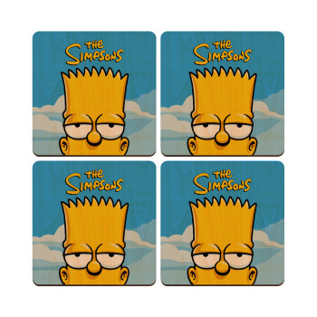 The Simpsons Bart, ΣΕΤ x4 Σουβέρ ξύλινα τετράγωνα plywood (9cm)