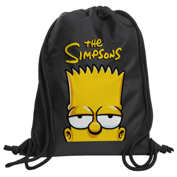 The Simpsons Bart, Backpack pouch GYMBAG Black, with pocket (40x48cm) & thick cords