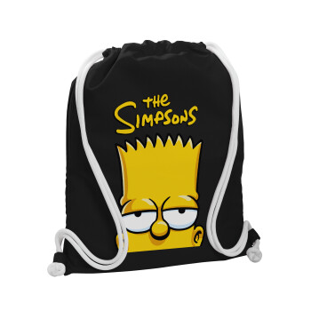 The Simpsons Bart, Τσάντα πλάτης πουγκί GYMBAG Μαύρη, με τσέπη (40x48cm) & χονδρά λευκά κορδόνια