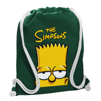 The Simpsons Bart, Τσάντα πλάτης πουγκί GYMBAG BOTTLE GREEN, με τσέπη (40x48cm) & χονδρά λευκά κορδόνια