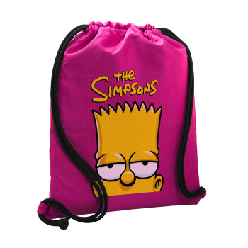 The Simpsons Bart, Τσάντα πλάτης πουγκί GYMBAG Φούξια, με τσέπη (40x48cm) & χονδρά κορδόνια