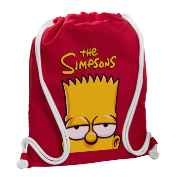 The Simpsons Bart, Backpack pouch GYMBAG Red, with pocket (40x48cm) & thick cords