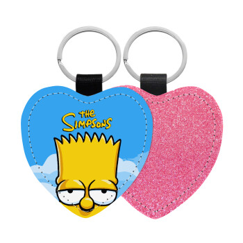 The Simpsons Bart, Μπρελόκ PU δερμάτινο glitter καρδιά ΡΟΖ