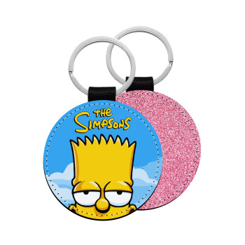 The Simpsons Bart, Μπρελόκ Δερματίνη, στρογγυλό ΡΟΖ (5cm)