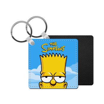 The Simpsons Bart, Μπρελόκ Δερματίνη, τετράγωνο ΜΑΥΡΟ (5x5cm)