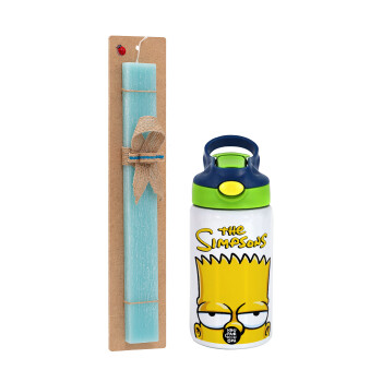 The Simpsons Bart, Πασχαλινό Σετ, Παιδικό παγούρι θερμό, ανοξείδωτο, με καλαμάκι ασφαλείας, πράσινο/μπλε (350ml) & πασχαλινή λαμπάδα αρωματική πλακέ (30cm) (ΤΙΡΚΟΥΑΖ)