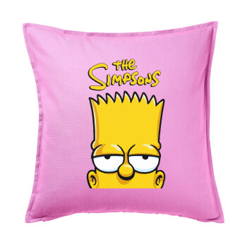 The Simpsons Bart, Μαξιλάρι καναπέ ΡΟΖ 100% βαμβάκι, περιέχεται το γέμισμα (50x50cm)