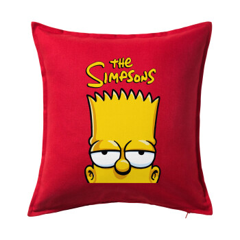 The Simpsons Bart, Μαξιλάρι καναπέ Κόκκινο 100% βαμβάκι, περιέχεται το γέμισμα (50x50cm)
