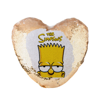 The Simpsons Bart, Μαξιλάρι καναπέ καρδιά Μαγικό Χρυσό με πούλιες 40x40cm περιέχεται το  γέμισμα
