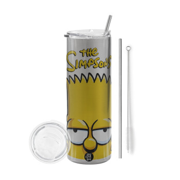 The Simpsons Bart, Eco friendly ποτήρι θερμό Ασημένιο (tumbler) από ανοξείδωτο ατσάλι 600ml, με μεταλλικό καλαμάκι & βούρτσα καθαρισμού