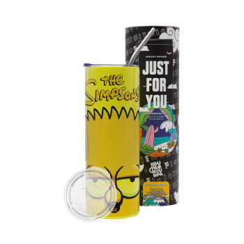 The Simpsons Bart, Neon Yellow Travel Tumbler θερμό, μεταλλικό καλαμάκι(Ανωξείδωτο 304 Food grade, BPA free, 600ml)