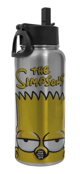 The Simpsons Bart — Μεταλλικό παγούρι θερμός Silver με καλαμάκι και χερούλι (Stainless steel), διπλού τοιχώματος, 950ml