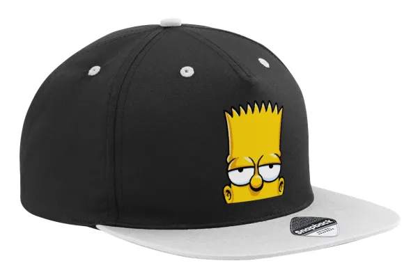 The Simpsons Bart — Adult Flat Snapback Hat Black/Grey, (100% COTTON TWILL, ADULT, UNISEX, ONE SIZE)